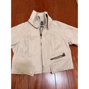 Armani Exchange AX Womens Beige Cotton Cropped Moto Jacket Funnel Neck Small